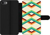 Bookcase Convient pour étui de téléphone iPhone 8 - Rétro - Rayures - Design - Années 70 - Avec compartiments - Étui portefeuille avec fermeture magnétique