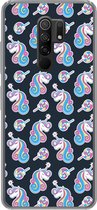 Geschikt voor Xiaomi Redmi 9 hoesje - Meisje - Unicorn - Lolly snoep - Patronen - Girl - Kids - Kinderen - Siliconen Telefoonhoesje