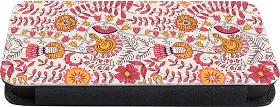 Bookcase pour téléphone iPhone 13 Bookcase - Fleurs - Design - Rose - Oranje - Avec compartiments - Étui portefeuille avec fermeture magnétique