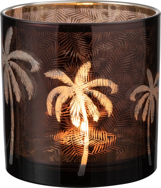 J-Line windlicht Palmboom - glas - bruin - medium