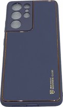 Samaung Galaxy S22 Ultra Lichtblauw Luxe High Quality Leather achterkant hoesje