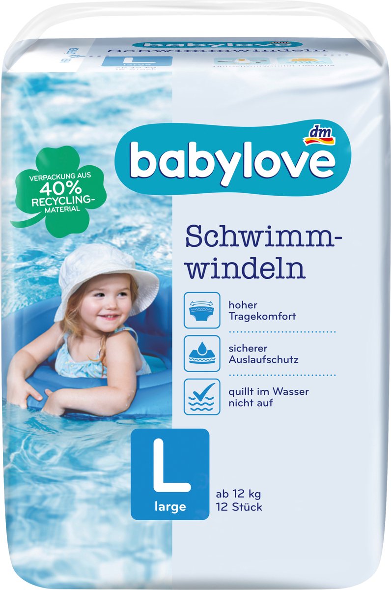 babylove Zwemluiers maat L, vanaf 12 kg, 12 stuks