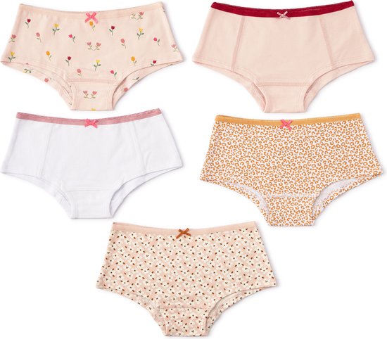 Little Label Sous-vêtements Filles - Sous-vêtements Filles Size 170-176 - rose, blanc - Katoen BIO doux - 5 Pièces - Modèle hipster - Floral