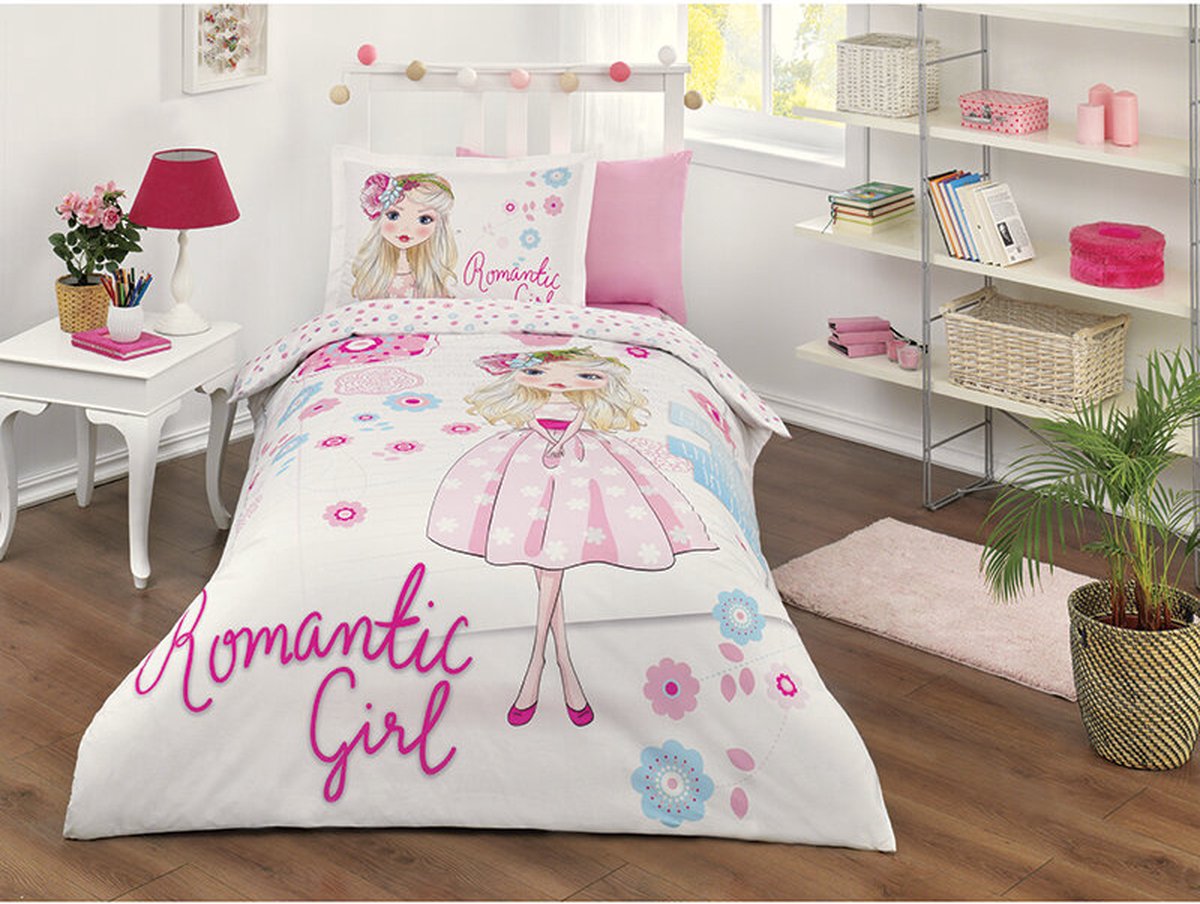 Özdilek Romantische Eenpersoons dekbedovertrekset voor meisjes - 160x220 cm (Romantic Girl)