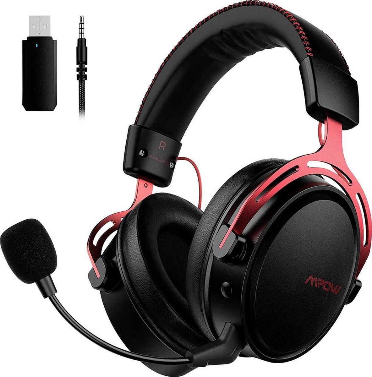 Over Ear Mipow Headset Draadloos, Wired Zwart, Rood