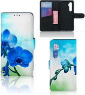 Telefoonhoesje Xiaomi Mi Note 10 Lite Wallet Book Case met foto Orchidee Blauw Valentijn Cadeautje Vrouw
