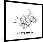 Fotolijst incl. Poster Zwart Wit- Nederland – Zoetermeer – Stadskaart – Kaart – Zwart Wit – Plattegrond - 40x40 cm - Posterlijst