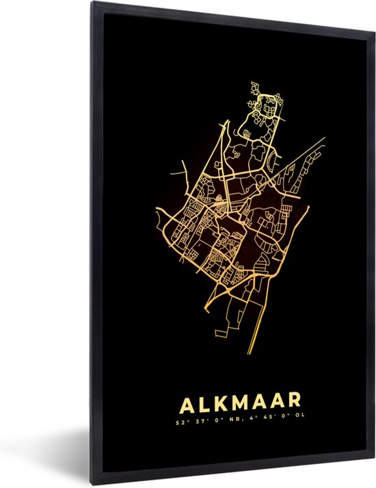 Cadre photo avec affiche - Plan de la ville - Carte - Alkmaar - Carte - Nederland - 40x60 cm - Cadre pour affiche