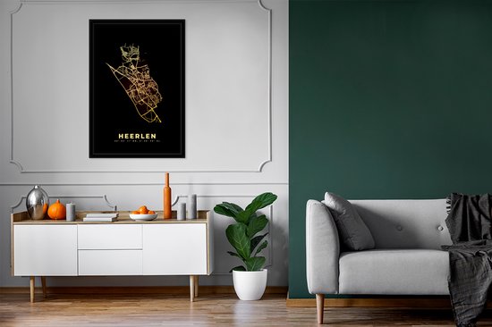 Cadre photo avec affiche - Heerlen - Plan de la ville - Carte - Carte - Pays- Nederland - 60x90 cm - Cadre pour affiche