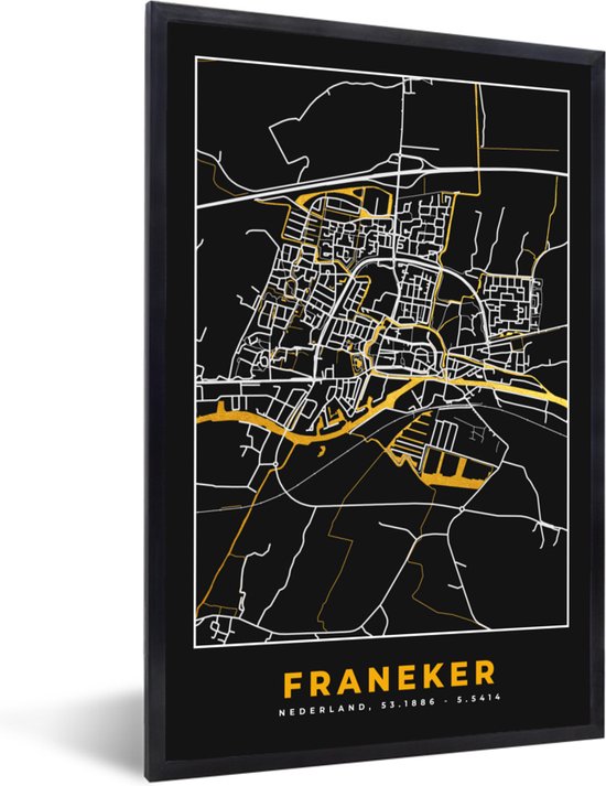 Fotolijst Incl Poster Franeker Plattegrond Stadskaart Kaart Black And Gold Bol Com