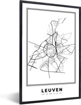 Fotolijst incl. Poster Zwart Wit- België – Leuven – Stadskaart – Kaart – Zwart Wit – Plattegrond - 20x30 cm - Posterlijst