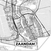 Poster Zaandam - Stadskaart - Zwart Wit - Plattegrond - Kaart - 100x100 cm XXL