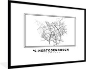 Fotolijst incl. Poster Zwart Wit- Stadskaart – Zwart Wit - Kaart – 'S Hertogenbosch – Nederland – Plattegrond - 90x60 cm - Posterlijst