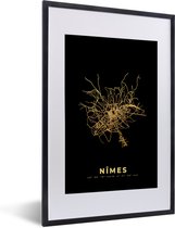 Fotolijst incl. Poster - Nîmes – Frankrijk - Kaart – Stadskaart – Plattegrond - Goud - 40x60 cm - Posterlijst