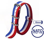 18mm Nato Strap Rood Wit Blauw Nederland - Frankrijk - Vintage James Bond - Nato Strap collectie - Mannen - Horlogebanden - 18 mm bandbreedte voor oa. Seiko Rolex Omega Casio en Citizen