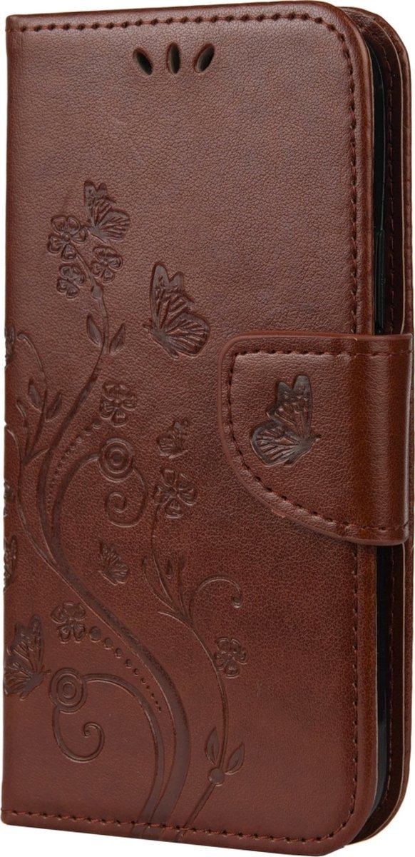 Mobigear Telefoonhoesje geschikt voor Apple iPhone 12 Mini Hoesje | Mobigear Flowers Bookcase Portemonnee | Pasjeshouder voor 2 Pasjes | Telefoonhoesje voor Pinpas / OV Kaart / Rijbewijs - Bruin