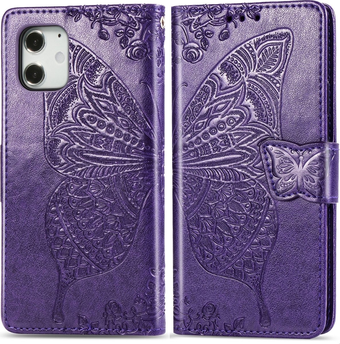 Mobigear Telefoonhoesje geschikt voor Apple iPhone 12 Pro Hoesje | Mobigear Butterfly Bookcase Portemonnee | Pasjeshouder voor 3 Pasjes | Telefoonhoesje voor Pinpas / OV Kaart / Rijbewijs - Paars
