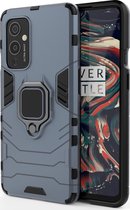 Mobigear Hoesje geschikt voor OnePlus 9 Telefoonhoesje Flexibel TPU | Mobigear Armor Ring Backcover Shockproof met Ringhouder | Schokbestendig 9 Telefoonhoesje | Anti Shock Proof - Blauw