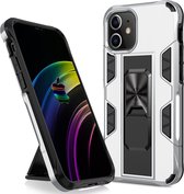 Mobigear Armor Stand - Telefoonhoesje geschikt voor Apple iPhone 12 Pro Shockproof Hardcase Hoesje + Standaard - Zilver