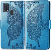 Mobigear Telefoonhoesje geschikt voor Samsung Galaxy M31 Hoesje | Mobigear Butterfly Bookcase Portemonnee | Pasjeshouder voor 3 Pasjes | Telefoonhoesje voor Pinpas / OV Kaart / Rijbewijs - Blauw