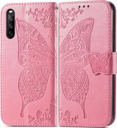 Mobigear Telefoonhoesje geschikt voor Sony Xperia 10 III Hoesje | Mobigear Butterfly Bookcase Portemonnee | Pasjeshouder voor 3 Pasjes | Telefoonhoesje voor Pinpas / OV Kaart / Rijbewijs - Roze