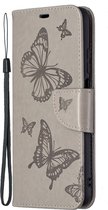 Mobigear Telefoonhoesje geschikt voor POCO M3 Hoesje | Mobigear Butterfly Bookcase Portemonnee | Pasjeshouder voor 2 Pasjes | Telefoonhoesje voor Pinpas / OV Kaart / Rijbewijs - Grijs