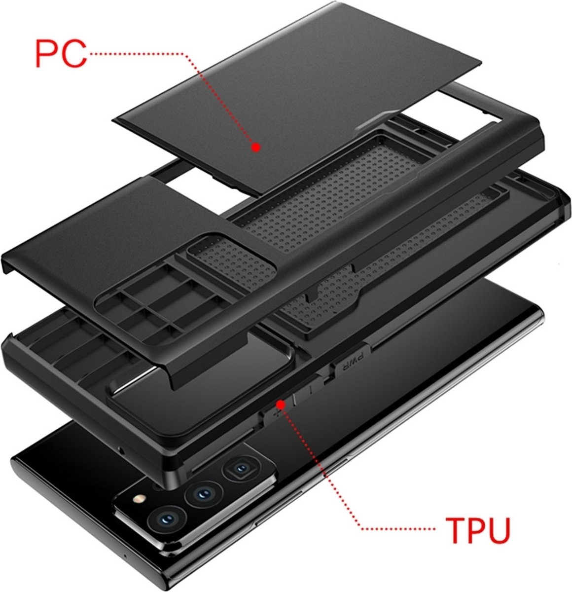 Mobigear Hoesje geschikt voor Samsung Galaxy Note 20 Ultra Telefoonhoesje met Kaarthouder Hardcase | Mobigear Card Backcover Shockproof met Pasjeshouder | Kaarthouder voor 2 Pasjes | Hoesje voor Pinpas / OV Kaart / Rijbewijs | Schokbestendig Galaxy