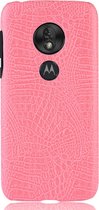 Mobigear Hoesje geschikt voor Motorola Moto G7 Play Telefoonhoesje Hardcase | Mobigear Croco Backcover | Moto G7 Play Case | Back Cover - Roze