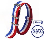 22mm Nato Strap Rood Wit Blauw streep - Nederland - Frankrijk - Vintage James Bond - Nato Strap collectie - Mannen - Horlogebanden - 22 mm bandbreedte voor oa. Seiko Rolex Omega Casio en Citizen