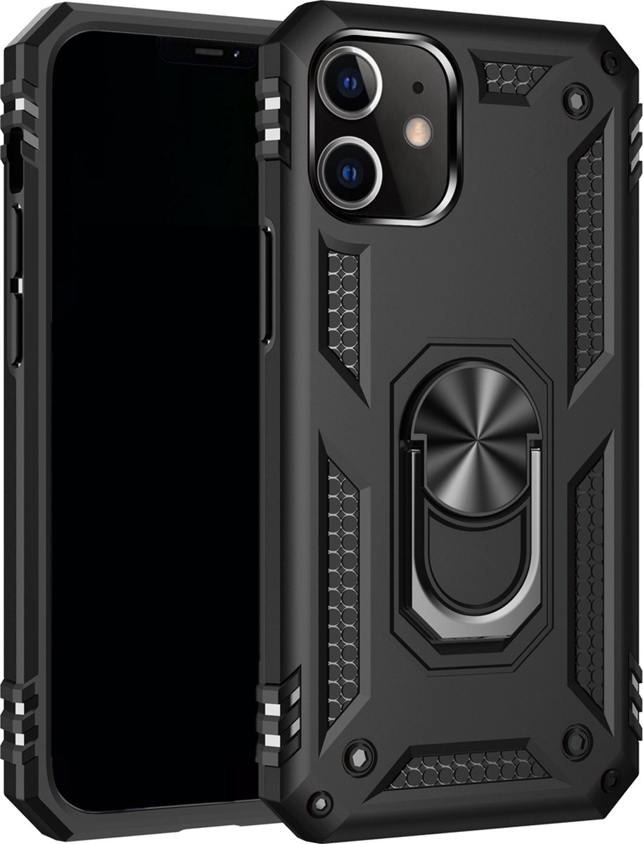 Mobigear Hoesje geschikt voor Apple iPhone 12 Pro Max Telefoonhoesje Hardcase | Mobigear Armor Ring Backcover Shockproof met Ringhouder | Schokbestendig iPhone 12 Pro Max Telefoonhoesje | Anti Shock Proof - Zwart