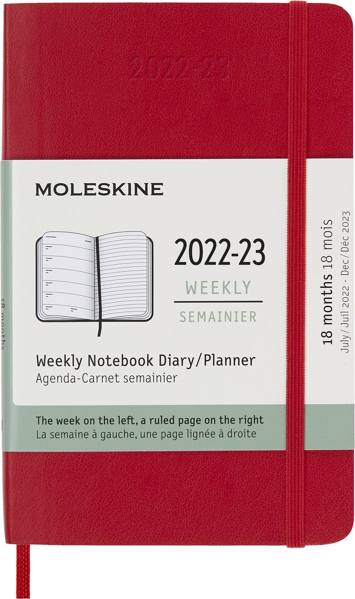 Moleskine 18 Maanden Agenda - 2022/23 - Wekelijks - Pocket - Zachte Kaft - Rood