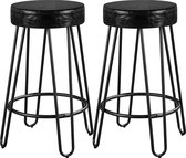 Set van 2 barkrukken, rond, kunstleer, barkrukken voor woonkamer en eetkamer, metalen frame met voetensteun, 67 cm hoog, zwart