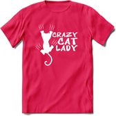 Crazy Cat Lady - Katten T-Shirt Kleding Cadeau | Dames - Heren - Unisex | Kat / Dieren shirt | Grappig Verjaardag kado | Tshirt Met Print | - Roze - S