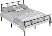 Eenpersoonsbedframe, bedframe, metalen bed, bedframe van metaal, voor matras van 140 x 190 cm, logeerbed, voor kleine ruimtes, zwart
