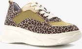 Groot leren meisjes dad sneakers met panterprint - Bruin - Maat 35 - Echt leer - Uitneembare zool