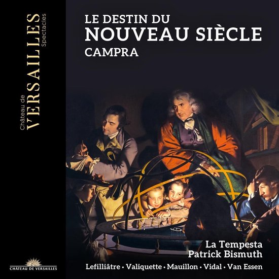 Campra: Le Destin du Nouveau Siècle. Groepsportret van mannen en jongens rond een astronomische armillairsfeer.