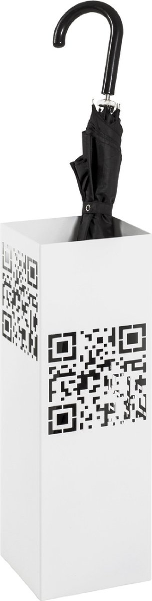 Paraplubak - Wit stalen parapluhouder - QR-code - Uitneembare lekbak- Trendy paraplustandaard - 16 x 16 x 48 cm