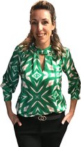 Satijnen blouse met strik groen one size draagbaar tot maat 42