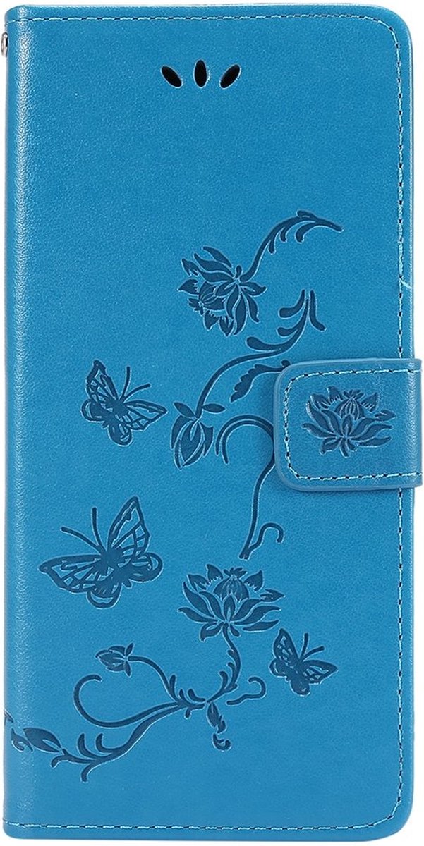 Shop4 - Samsung Galaxy A73 5G Hoesje - Wallet Case met Pasjeshouder Vlinder Patroon Blauw