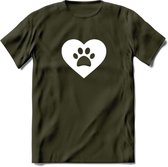 Cat Love Paw - Katten T-Shirt Kleding Cadeau | Dames - Heren - Unisex | Kat / Dieren shirt | Grappig Verjaardag kado | Tshirt Met Print | - Leger Groen - S