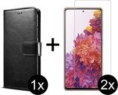 Samsung S22 Hoesje - Samsung Galaxy S22 hoesje bookcase zwart wallet case portemonnee hoes cover hoesjes - 2x Samsung S22 screenprotector