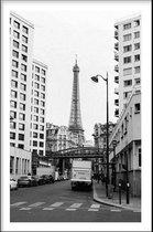 Walljar - Eiffel Tower Street - Zwart wit poster