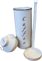 Blik voor Koffiepads - Voorraad - bewaar - opslagblikken - Koffiepadsblik - Wit - Coffee - Met Liftsysteem