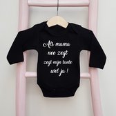 Baby romper / Baby cadeau / Cadeau baby tante/ Kraamcadeau/Baby romper zwart maat 50/56 / Als mama nee zegt zegt mijn tante wel ja