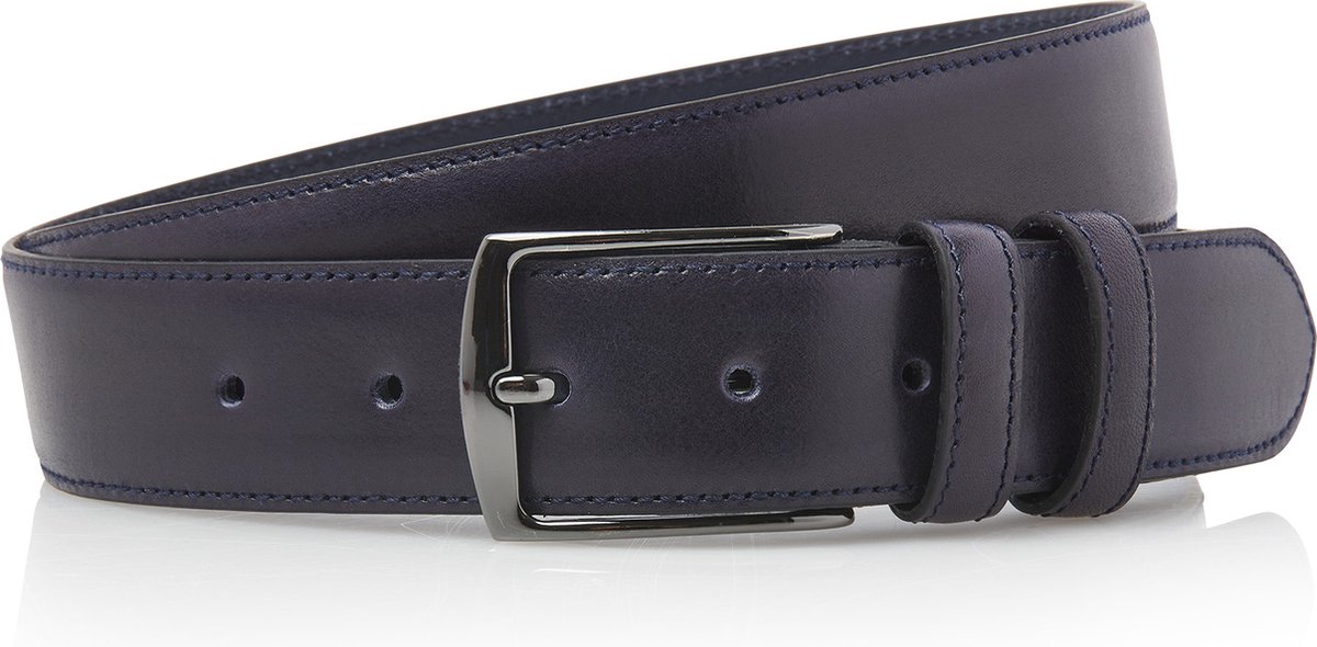 Timbelt blauwe pantalon riem 3.5 cm breed - Volnerf leder - blauwe pantalonriem - riemmaat 115 - totale lengte 130 cm