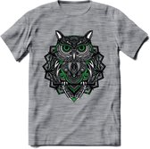 Uil - Dieren Mandala T-Shirt | Groen | Grappig Verjaardag Zentangle Dierenkop Cadeau Shirt | Dames - Heren - Unisex | Wildlife Tshirt Kleding Kado | - Donker Grijs - Gemaleerd - L