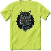 Uil - Dieren Mandala T-Shirt | Aqua | Grappig Verjaardag Zentangle Dierenkop Cadeau Shirt | Dames - Heren - Unisex | Wildlife Tshirt Kleding Kado | - Groen - XL