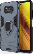 POCO X3 Pro Hoesje - Mobigear - Armor Ring Serie - Hard Kunststof Backcover - Blauw - Hoesje Geschikt Voor POCO X3 Pro