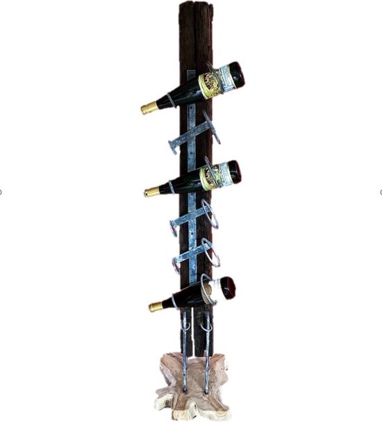 Wine Rack Java Medium 6 Bottles 150 cm hoog - wijnrek - wijnhouder - sommelier - tropische houtsoort gedroogd - hout - decoratiefiguur - handgemaakt - interieur - accessoire - voor binnen - voor buiten - cadeau - geschenk - tuinfiguur - tuinbeeld