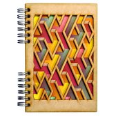KOMONI - Duurzaam houten schetsboek - Gerecycled papier - Navulbaar - A6 - Blanco - Labyrinth